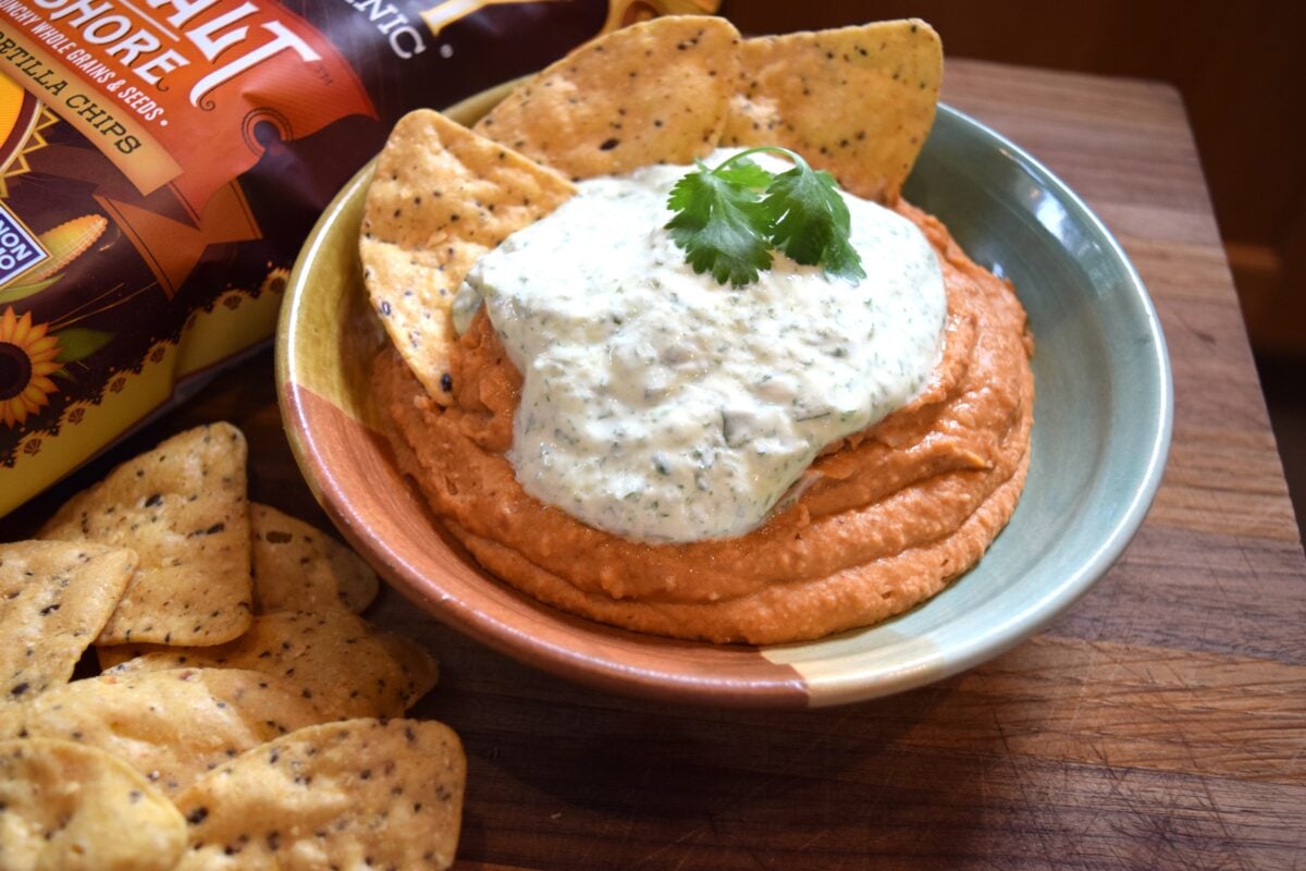Chipotle Bean Dip with Cilantro Lime Cream