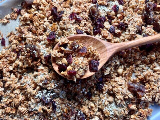 homemade granola with dried fruit and hemp hearts