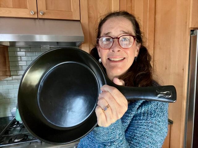 Mindful Momma holding Xtrema ceramic skillet