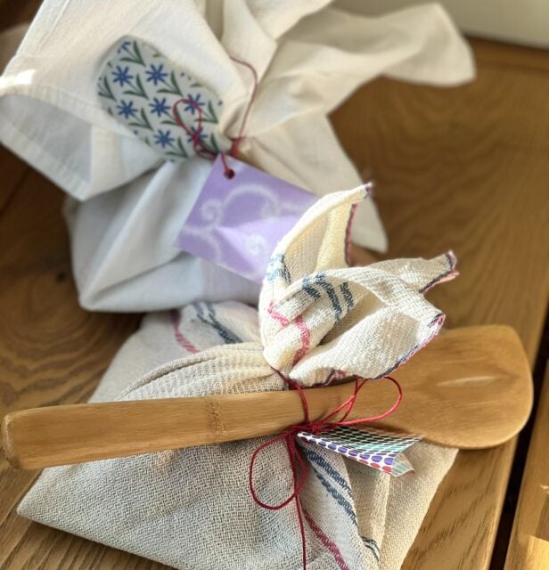 gifts wrapped in towels