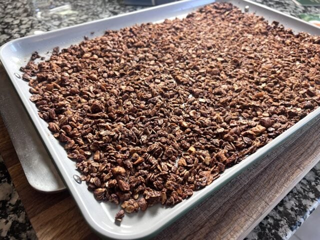 granola on baking sheet after baking